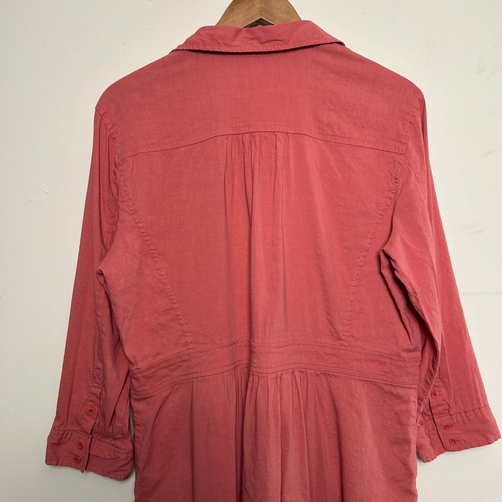 Eileen Fisher Linen Dress Button Front Empire Waist Coral Pink Large - Picture 4 of 14